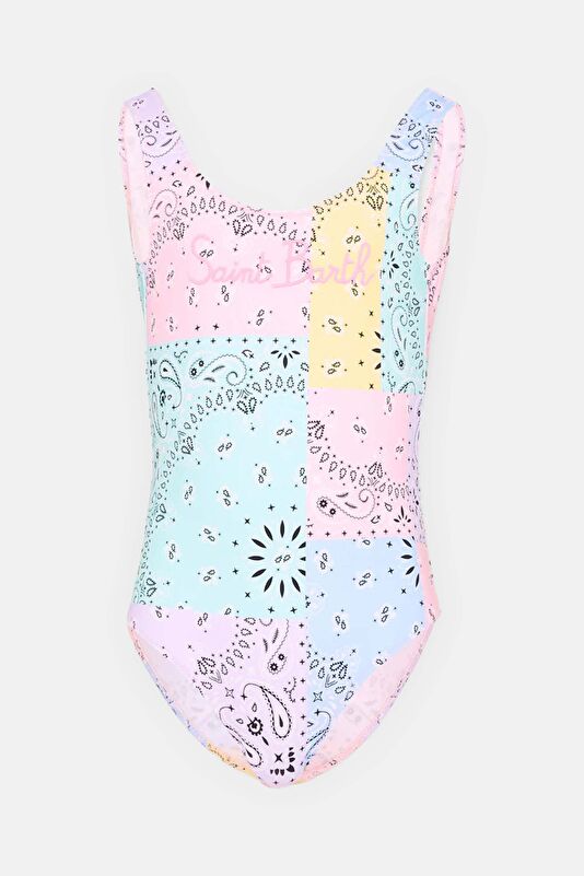 Multicolored Patterned Lace-up Kids Bikini