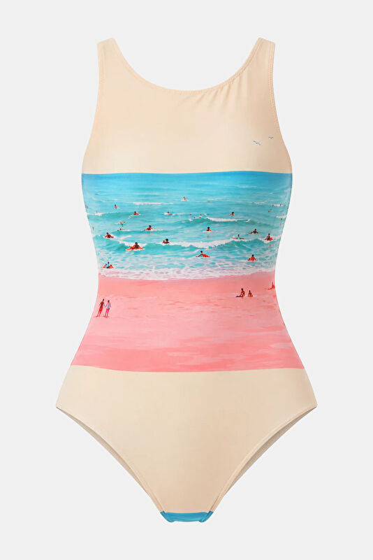 Beige Patterned Women's Swimsuit