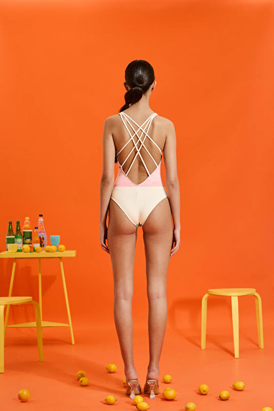 Beige Patterned Women's Swimsuit 3