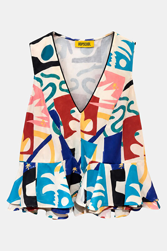 Multicolored Patterned Sleeveless Women's Blouse