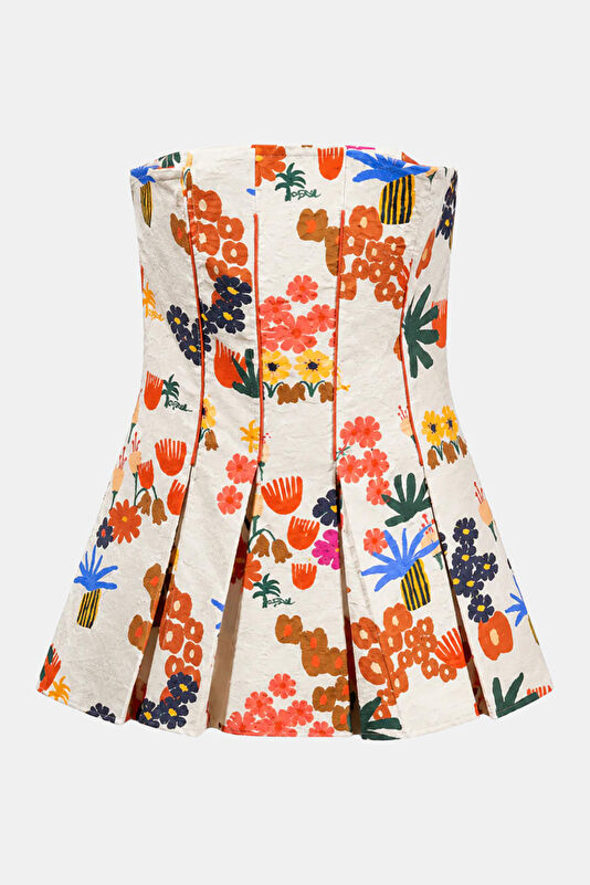 White Floral Pattern Sleeveless Women's Blouse