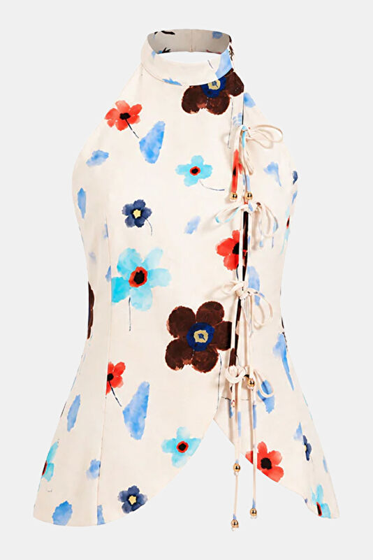 White Patterned Strappy Women's Blouse
