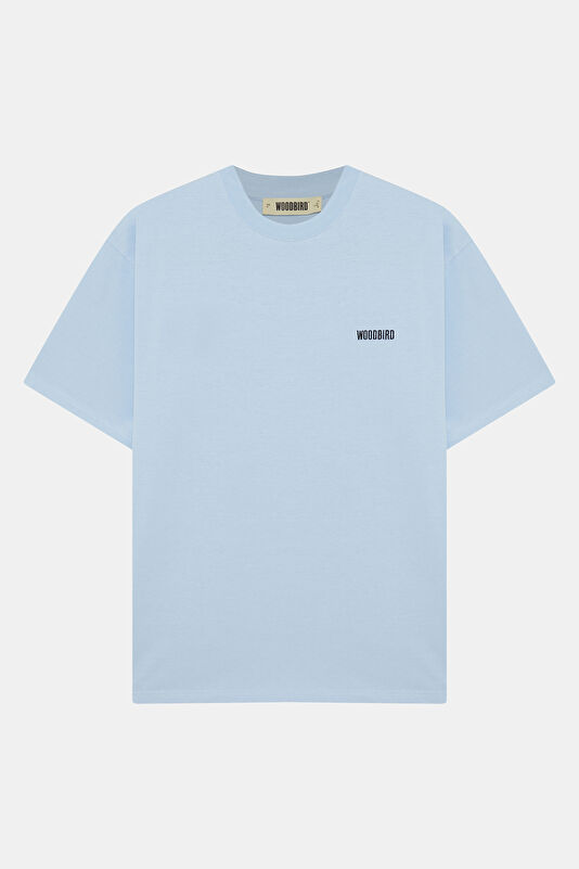 Relax Kalıp Açık Mavi Bisiklet Yaka Baskılı Erkek T-Shirt