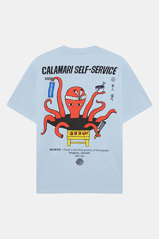 Relax Kalıp Açık Mavi Bisiklet Yaka Baskılı Erkek T-Shirt 2