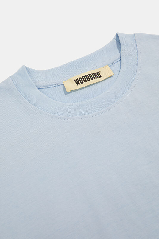 Relax Kalıp Açık Mavi Bisiklet Yaka Baskılı Erkek T-Shirt 3