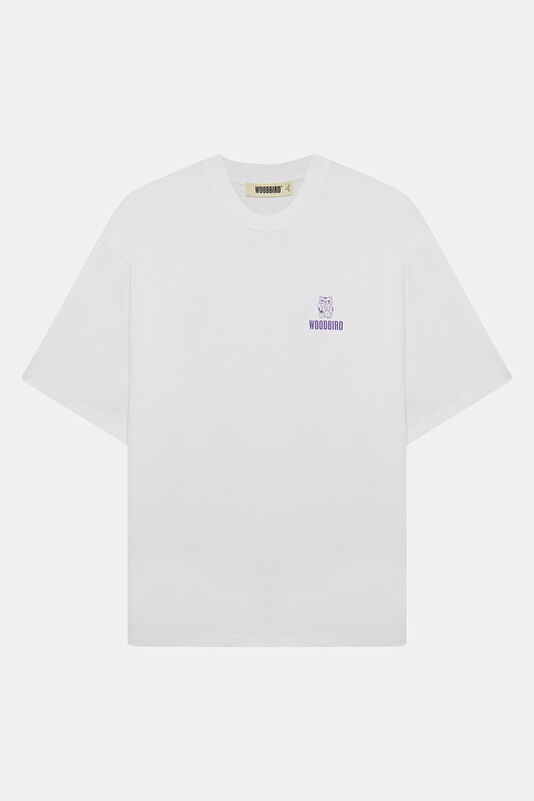 Relax Kalıp Beyaz Bisiklet Yaka Baskılı Erkek T-Shirt