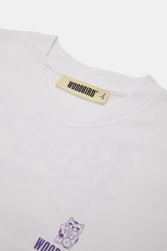 Relax Kalıp Beyaz Bisiklet Yaka Baskılı Erkek T-Shirt 3
