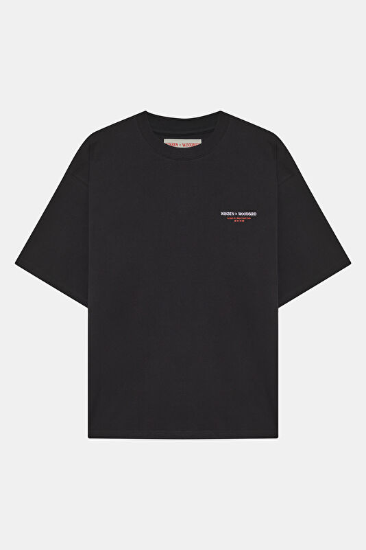 Relax Kalıp Siyah Bisiklet Yaka Baskılı Erkek T-Shirt