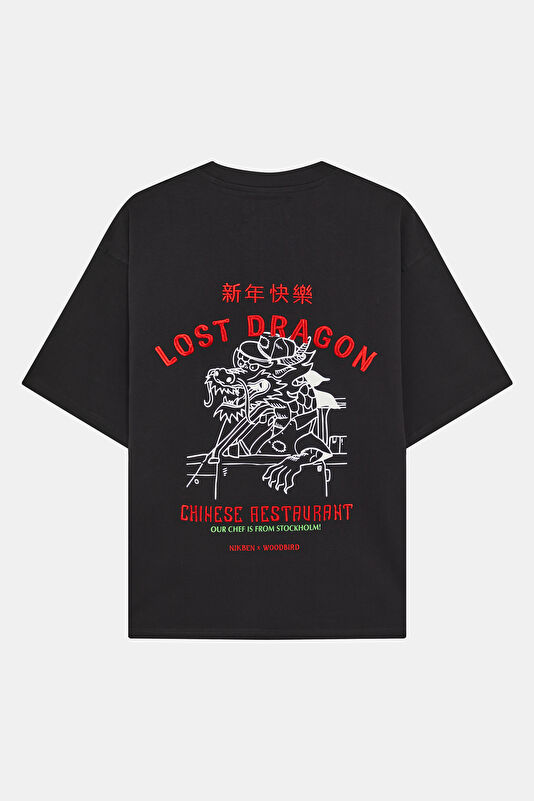 Relax Kalıp Siyah Bisiklet Yaka Baskılı Erkek T-Shirt 2