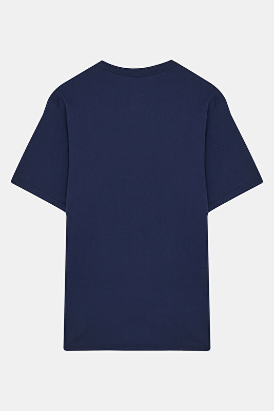 Relax Fit Blue Crew Neck Printed Men's T-Shirt 2