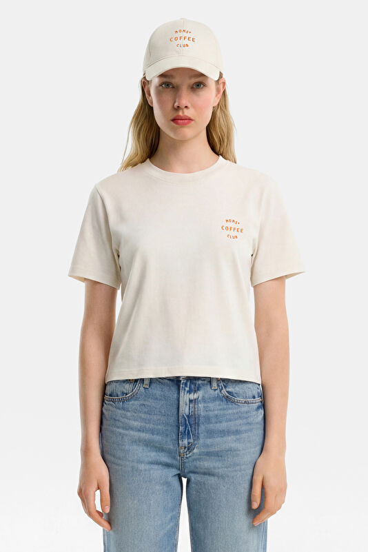 Ecru Crew Neck Printed Women's T-Shirt 3