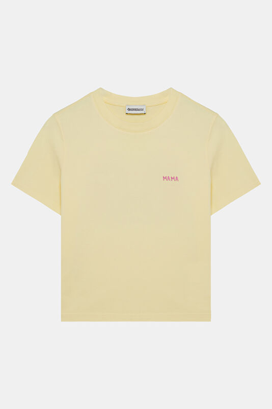 Sarı Bisiklet Yaka Baskılı Kadın T-Shirt 4