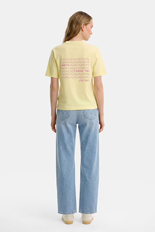 Sarı Bisiklet Yaka Baskılı Kadın T-Shirt 2