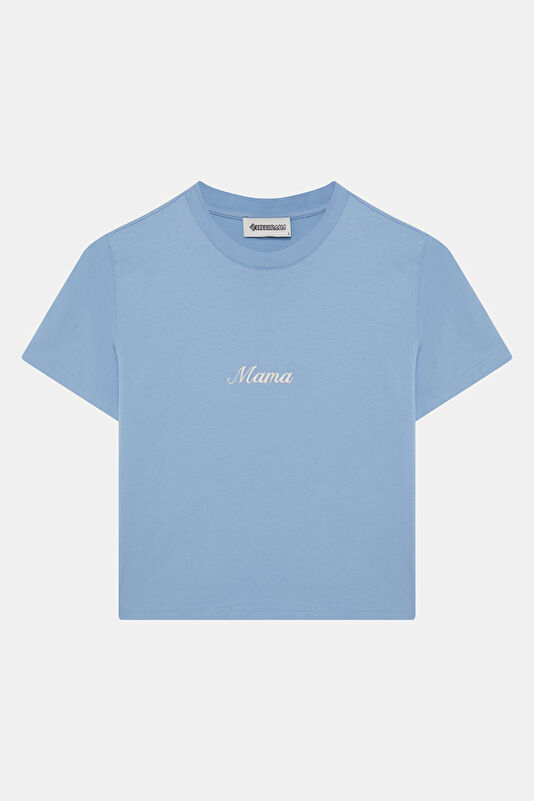 Mavi Bisiklet Yaka Nakışlı Kadın T-Shirt 4