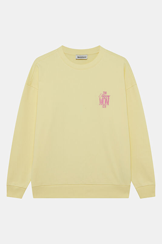 Sarı Bisiklet Yaka Kadın Sweatshirt 4