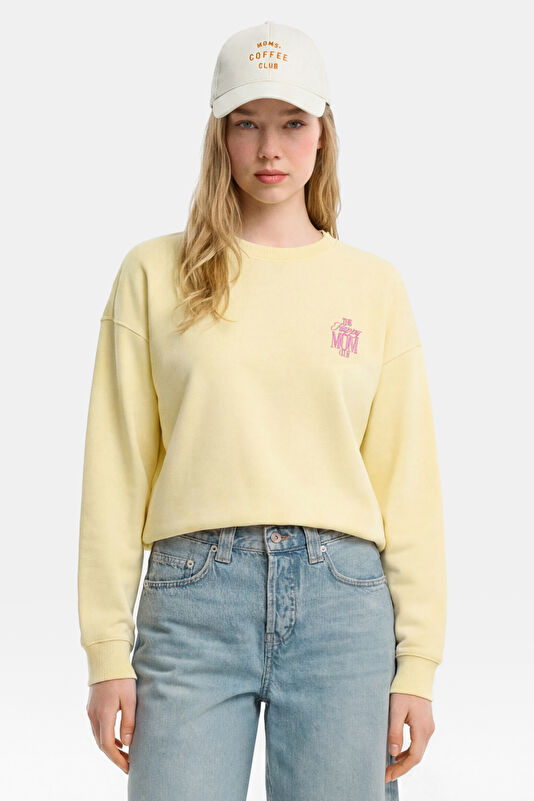 Sarı Bisiklet Yaka Kadın Sweatshirt 3
