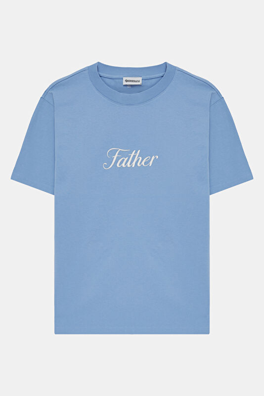 Blue Crew Neck Embroidered Men's T-Shirt