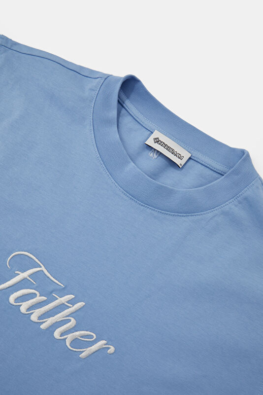 Blue Crew Neck Embroidered Men's T-Shirt 3