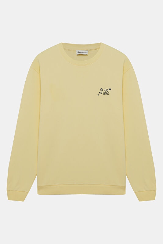 Sarı Bisiklet Yaka Erkek Sweatshirt