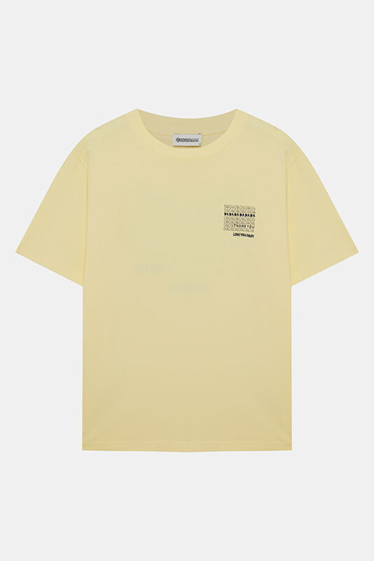 Sarı Bisiklet Yaka Baskılı Erkek T-Shirt