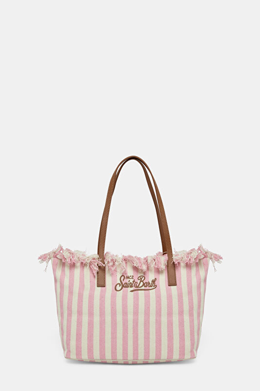 City Bag Mid Fringe Pembe Çizgili Çanta