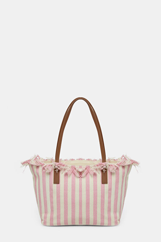 City Bag Mid Fringe Pembe Çizgili Çanta 3