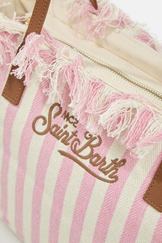 City Bag Mid Fringe Pembe Çizgili Çanta 4