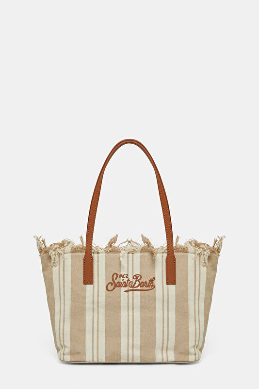City Bag Mid Fringe Bej Çizgili Çanta