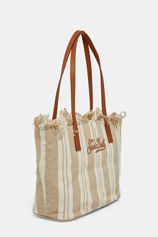 City Bag Mid Fringe Bej Çizgili Çanta 2