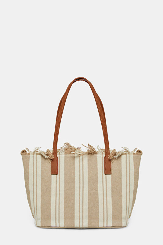 City Bag Mid Fringe Bej Çizgili Çanta 3