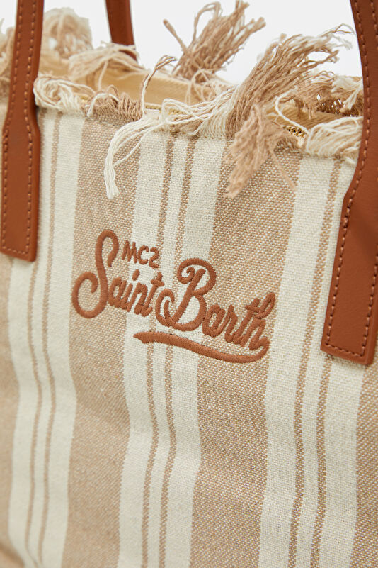 City Bag Mid Fringe Bej Çizgili Çanta 4