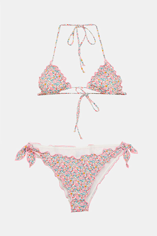 Multicolored Patterned Tie-Up Women's Bikini