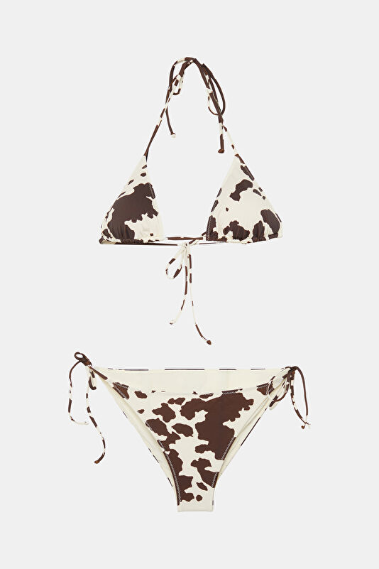 White Patterned Tie-Up Women's Bikini