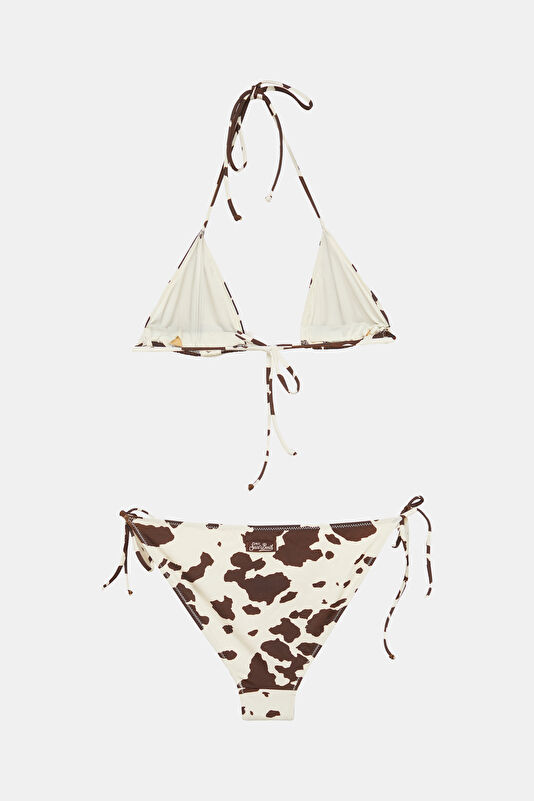 White Patterned Tie-Up Women's Bikini 2