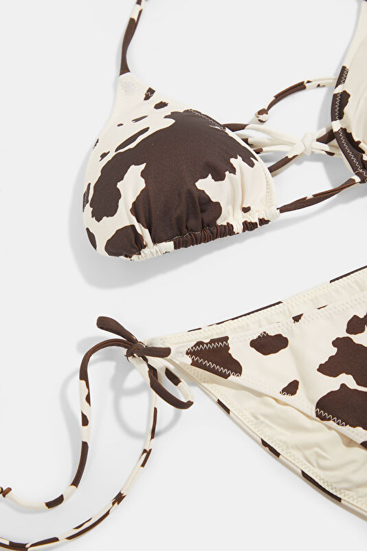 White Patterned Tie-Up Women's Bikini 3