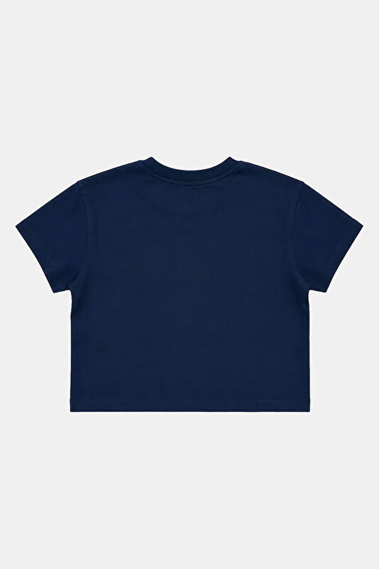Lacivert Bisiklet Yaka Desenli Kadın T-Shirt 2