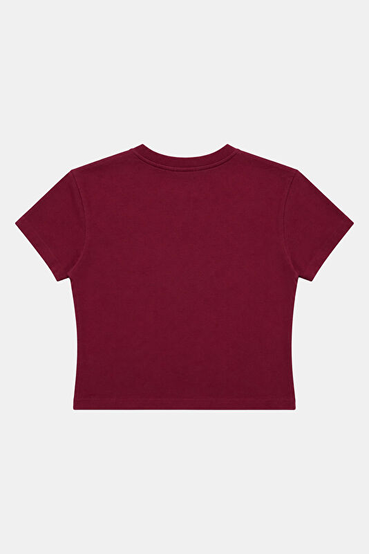 Bordo Bisiklet Yaka Desenli Kadın T-Shirt 2