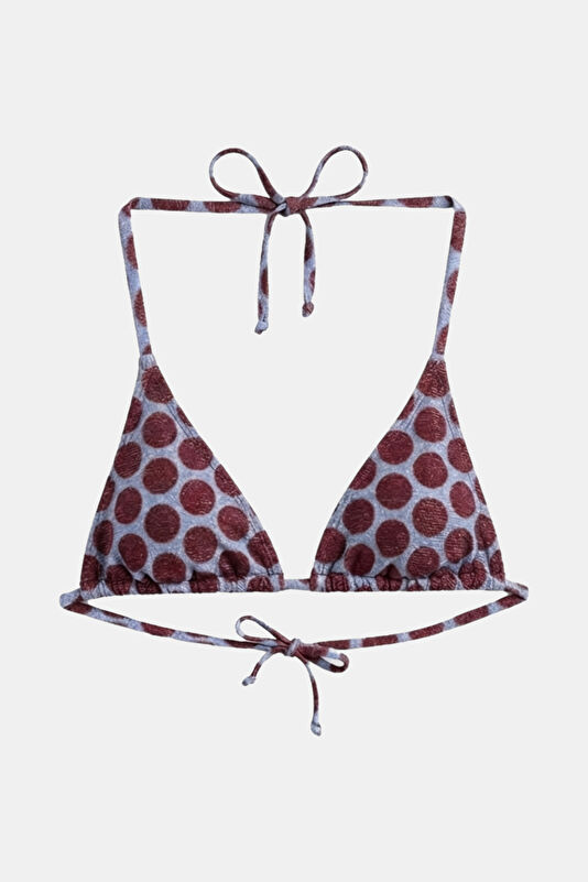 Bordo Puantiye Bağcıklı Kadın Bikini 2