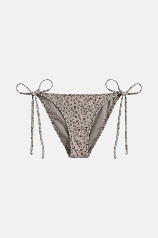 Bej Çiçek Desenli Bağcıklı Kadın Bikini 3