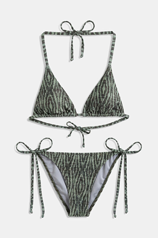 Haki Animal Figürlü Bağcıklı Kadın Bikini