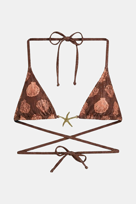 Bordo Desenli Bağcıklı Kadın Bikini 2