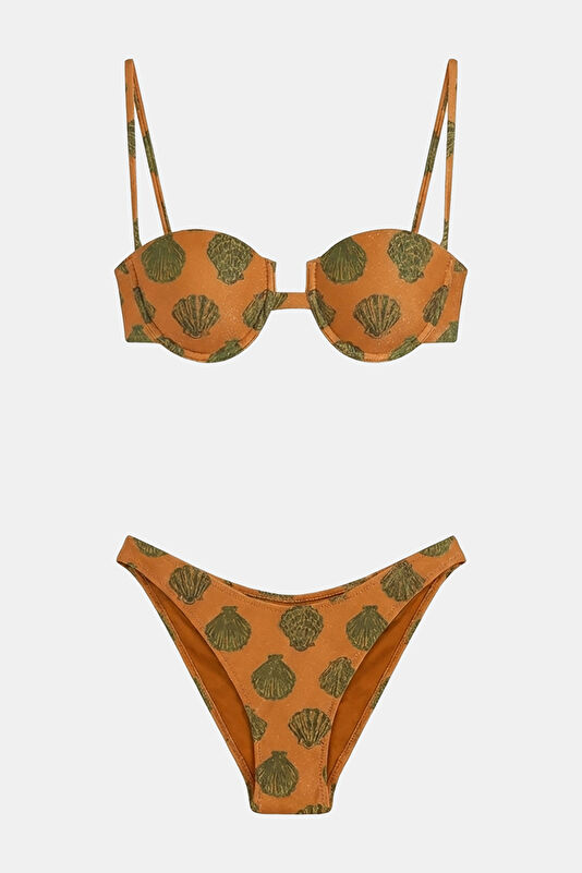 Turuncu Desenli Bağcıklı Kadın Bikini