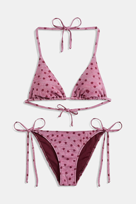 Pembe Puantiye Bağcıklı Kadın Bikini