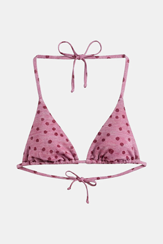 Pembe Puantiye Bağcıklı Kadın Bikini 2