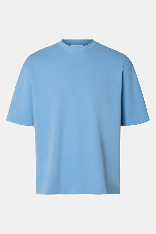 Relax Kalıp Mavi Bisiklet Yaka Erkek T-Shirt