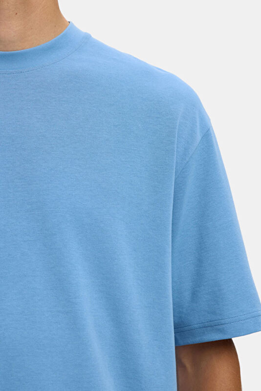 Relax Kalıp Mavi Bisiklet Yaka Erkek T-Shirt 2