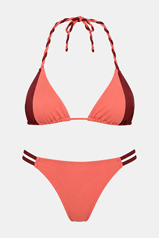 Pink Patterned Lace-Up Women's Bikini