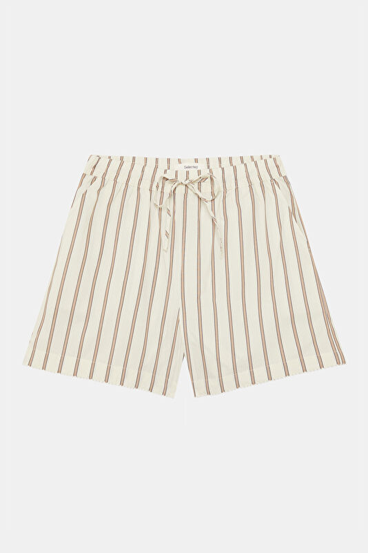 Cream Striped Patterned Women's Shorts