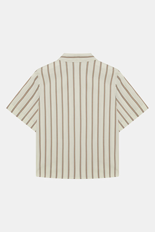 Cream Striped Polo Shirt for Women 2