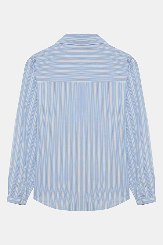 Blue Striped Patterned Polo Shirt Women's Shirt 2
